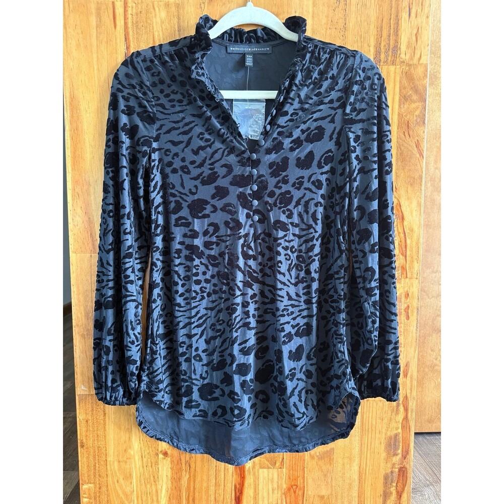 White House Black Market Leopard Print Velvet Burnout Top Sz. XXS NWOT